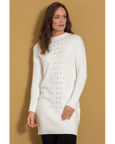 Klass Embellished Jumper Dress - White
