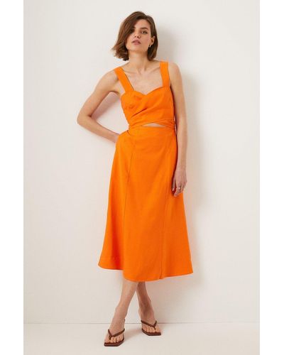 Oasis Linen Look Wrap Over Midi Dress - Orange