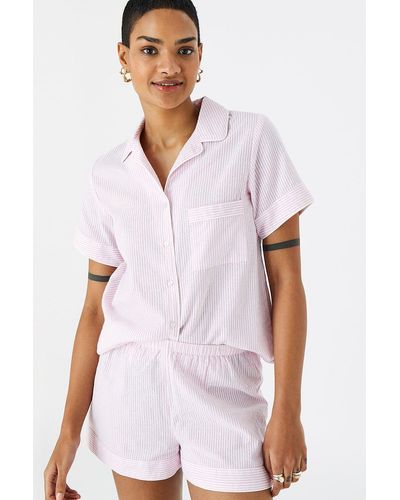 Accessorize Stripe Seersucker Button Pyjama Set - White