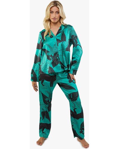 Wolf & Whistle Panther Print Satin Pyjama Set - Blue
