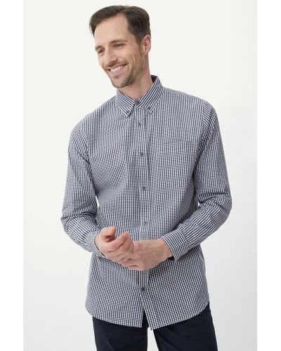 MAINE Long Sleeve Mini Grid Check Shirt - Grey