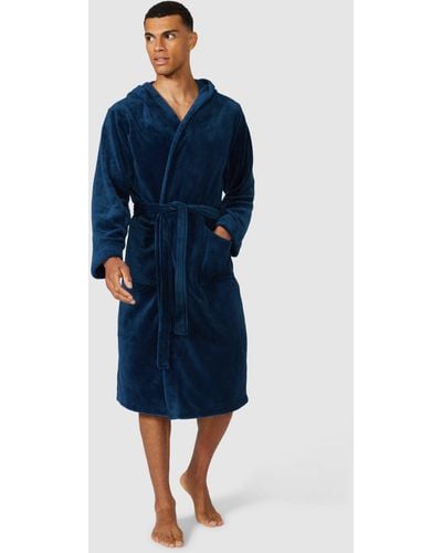 DEBENHAMS Hooded Fleece Gown - Blue