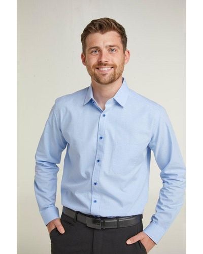 Double Two Blue Dobby Weave Long Sleeve Formal Shirt