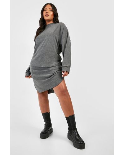 Boohoo Plus Batwing Long Sleeve T-shirt Dress - Grey