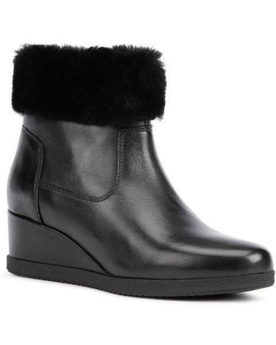 Geox 'anylla' Leather & Sheepskin Ankle Boots - Black