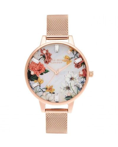 Olivia Burton Demi Mop Dial Rose Gold Mesh Plated Stainless Steel Watch - Ob16bf28 - White