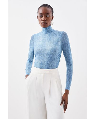 Karen Millen Jersey Mesh Bodysuit - Blue
