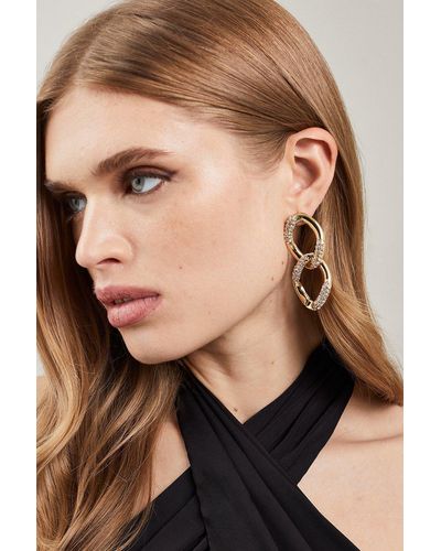 Karen Millen Diamante Detail Double Hoop Earring - Black