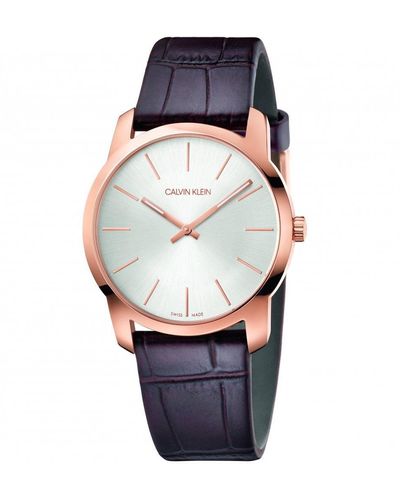 Calvin Klein City Plated Stainless Steel Fashion Analogue Quartz Watch - K2g226g6 - Blue