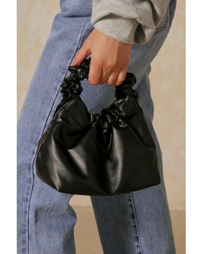 MissPap Leather Look Ruched Handle Grab Bag - Blue