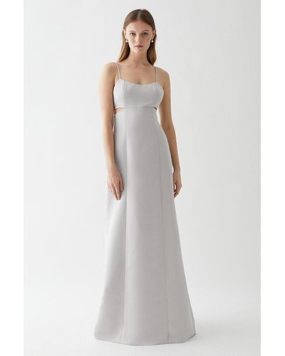 Coast Peekaboo Side Structured Satin Bridesmaids Column Dress - White
