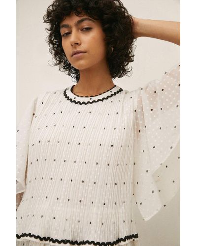 Oasis Polka Dot Tiered Blouse - Natural