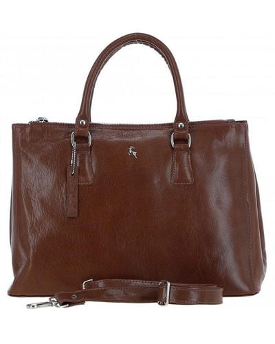 Ashwood Leather 'lucido Tesoro' Three Section Real Leather Bag - Brown