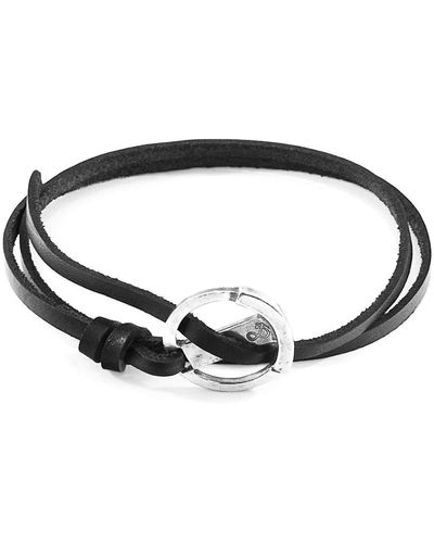 Anchor and Crew Ketch Anchor Silver And Flat Leather Bracelet - Black