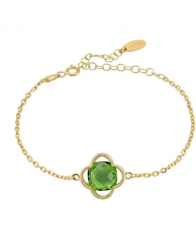 LÁTELITA London Open Clover Flower Gemstone Bracelet Gold Peridot - Green