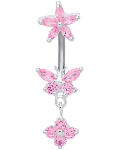 Jewelco London Steel Buttefly Starfish Daisy Flower Belly Bar Piercing - Gbb55 - Pink