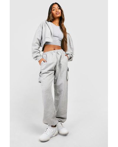 Boohoo 3 Piece Cropped Zip Through Hooded Tracksuit - Grey