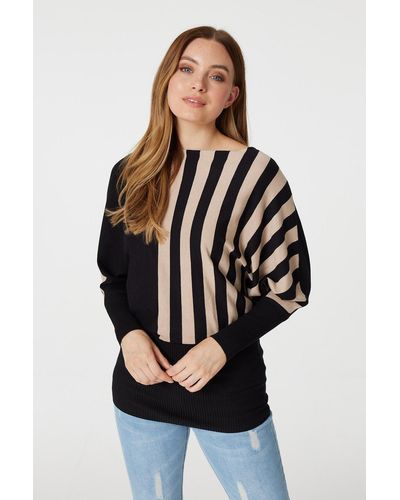 Izabel London Vertical Striped Slouchy Jumper - Black