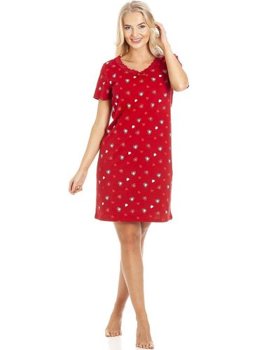 CAMILLE Red Heart Print Cotton Summer Nightdress