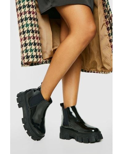 Boohoo Wide Fit Chunky Sole Patent Chelsea Boots - Black