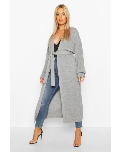 Boohoo Plus Longline Knitted Maxi Cardigan - Blue