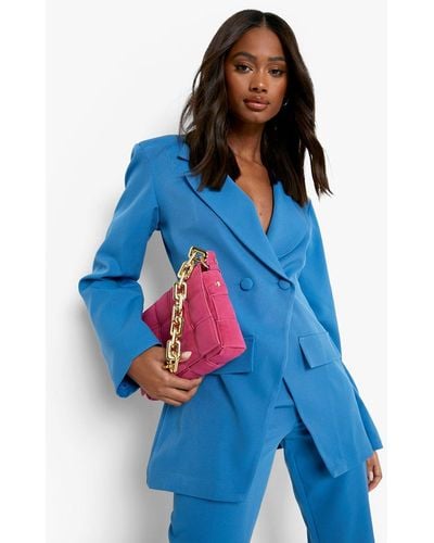 Boohoo Asymetric Wrap Front Tailored Blazer - Blue