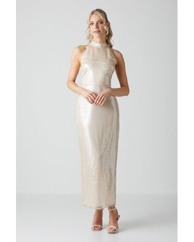 Coast Glass Sequin Halterneck Column Gown - White