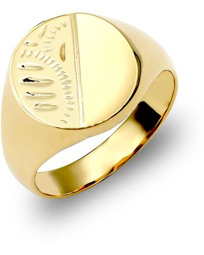 Jewelco London Solid 9ct Gold Diamond Cut Oval Signet Ring - Jrn143 - Metallic