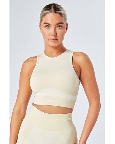 Twill Active Recycled Colour Block Body Fit Racer Crop Top - Stone - White