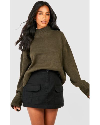 Boohoo Petite Turtle Neck Fisherman Knit Jumper - Green