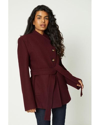 Oasis Petite Belted Button Through Short Wrap Coat - Red