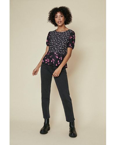 Oasis Patched Print Peplum Top - Natural