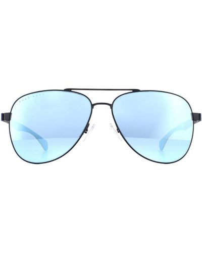 BOSS Aviator Matte Blue Blue Mirror Sunglasses
