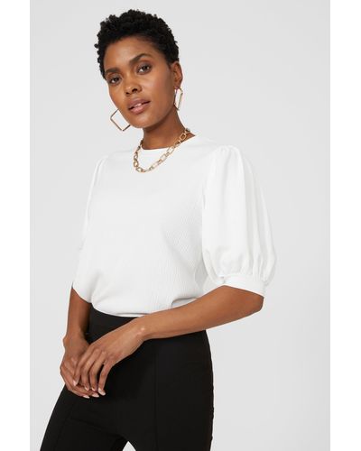 PRINCIPLES Textured Woven Sleeve Top - White