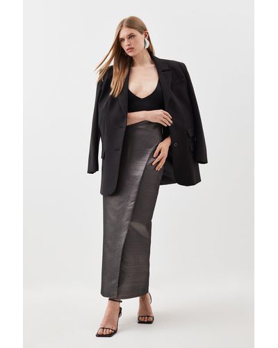 Karen Millen Tailored Metallic Wrap Detail Maxi Pencil Skirt - Black