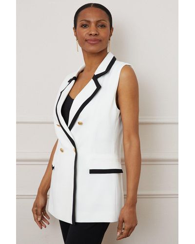 Wallis Ivory Tipped Double Breasted Waistcoat - White