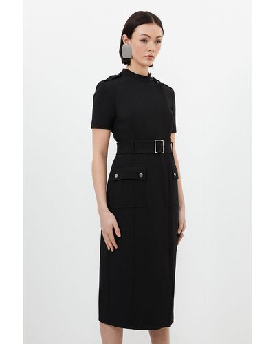 Petite Compact Stretch High Waist Dress Pants | Karen Millen