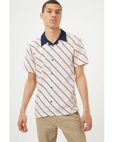 Burton Pink Diagonal Stripe Contrast Collar Shirt - White