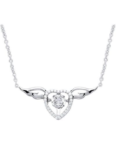 Jewelco London Silver Cz Love Heart Angel Wings Charm Necklace 15 + 2 Inch - Gvk238 - Metallic