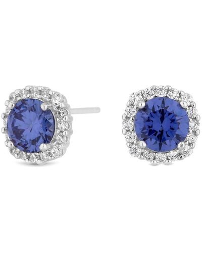 Simply Silver Sterling Silver 925 With Cubic Zirconia Purple Halo Stud Earrings - Blue