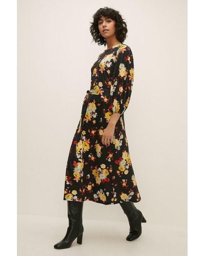 Oasis Slinky Jersey Balloon Sleeve Floral Dress - Natural