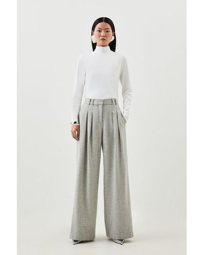 Karen Millen Petite Tailored Wool Blend Double Faced Wide Leg Trousers - Grey