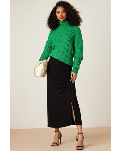 Dorothy Perkins Black Ruched Detail Midi Skirt - Green