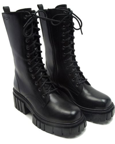 OFF THE HOOK 'cannon' Leather Lace Ups High Boots - Black