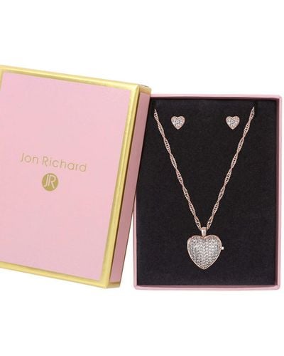 Jon Richard Rose Gold Heart Locket Set - Gift Boxed - Pink
