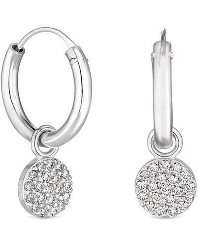 Simply Silver Sterling Silver 925 Cubic Zirconia Disc Charm Hoop Earrings - Metallic