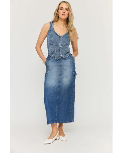 Long Tall Sally Tall Maxi Denim Skirt - Blue