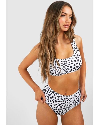 Boohoo Dalmatian Print Ribbed Bikini Set - White