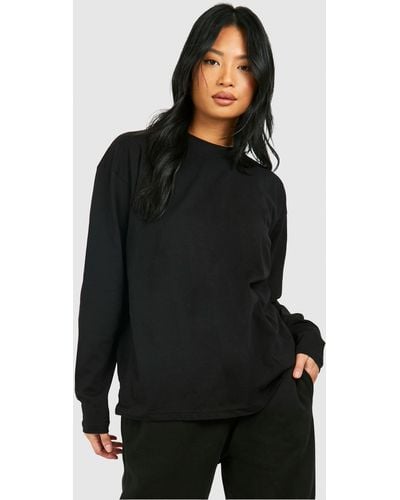 Boohoo Petite Basic Cotton Oversized Long Sleeve T-shirt - Black