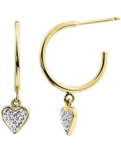 The Fine Collective Sterling Silver Gold Plated Crystal Charm Heart 15mm Hoops Stud Earrings - Metallic